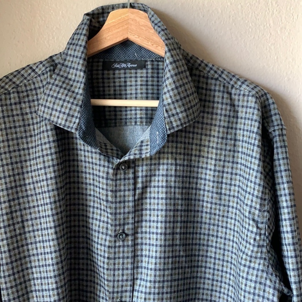 SAKS FIFTH AVENUE Plaid Long Sleeve Button Down Shirt